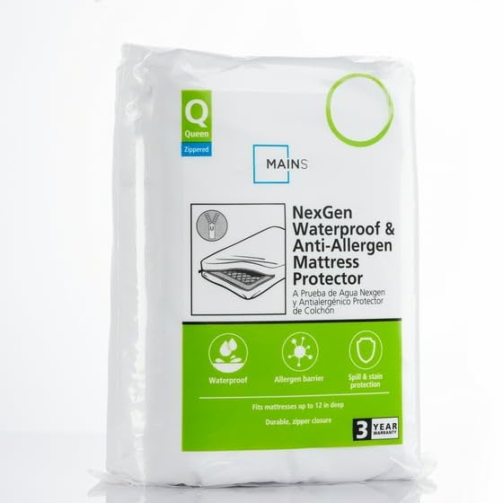 M'aintays N'ex Gen Waterproof Zippered Mattress Protector, Hypoallergenic, Queen Size, Fits Up to 12 Inch Deep Mattress