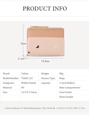 Small Women Wallets Slim Bifold Credit Cards Holder Minimalist Zipper Coin Pocket, Pink3