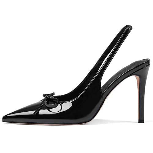 Eteridrey Bow Stiletto High Heels for Women Elastic Strap Pointed Toe Slingback Heels Summer Sexy Pumps Wedding Party Dress Shoes