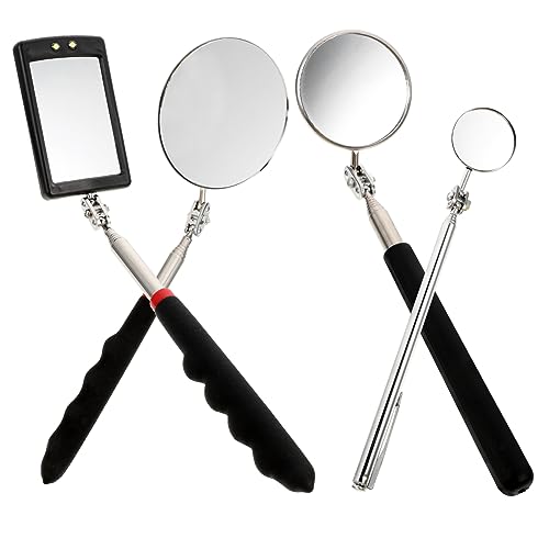 Miroirs d'inspection télescopiques lot de 4 en acier inoxydable et plastique argenté