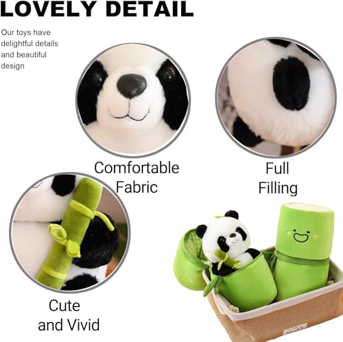 Image of Cute Panda Plush In Bamboo - Kawaii Soft Panda Stuffed Animal Toy, Plushie Doll Gift For Kids Girls Boys Birthday Valentine
