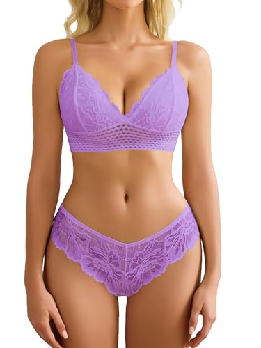 Image of Avidlove Lingerie Set for Women Sexy Lace Bra and Panty Sets 2 Piece Lace Bralette Set