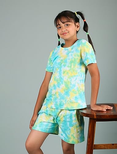 Image of Tweeny Mini Girls Cotton Night Suit | Sleepwear | Nightwear | Tie & Dye Summer Loungewear with Top and Shorts for Kids Girl (Pure Cotton)
