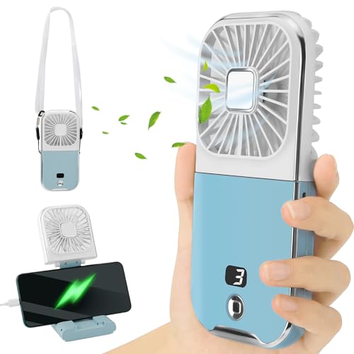 Mini Ventilador De Mano Portatil, Ventilador Portatil Usb, Ventilador Pequeño Recargable A Pilas con 4 Velocidades Silencioso y Power Bank, Ventilador Personal Plegable para Interior Viajes Oficina