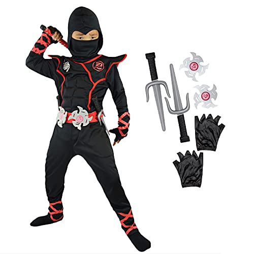Spooktacular Creations Boys Ninja Deluxe Costume for Kids with Ninja Daggers and Throwing Stars (XL 12-14)