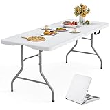 Asdsed Gartentisch 180x74 cm, Klappbar Partytisch Wetterfest Tragbar Kunststoff Stabil Garten Klapptisch Partytisch Buffettisch Balkontisch Campingtisch (Weißen Tisch, grauen Beinen)