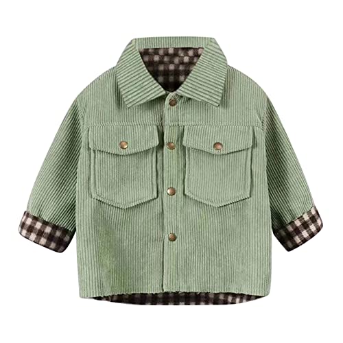 Toddler Boys Jacket Toddler Kids Baby Girls Boys Jacket Plaid Button Up Pocket Corduroy Jacket Coat (Green, 2-3 Years)
