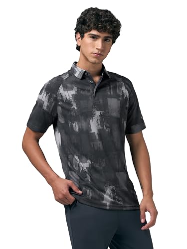 Image of TECHNOSPORT Mens Slim Fit All Over Print Half Sleeve Polo T-Shirt with UPF50+, Quick Dry for Regular Use