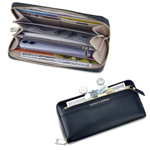 aurrako Women's Clutch Wallet Wristlet With Wrist Strap 2 Zipper Pocket For Credit Card Cash Long Purse(Green)3