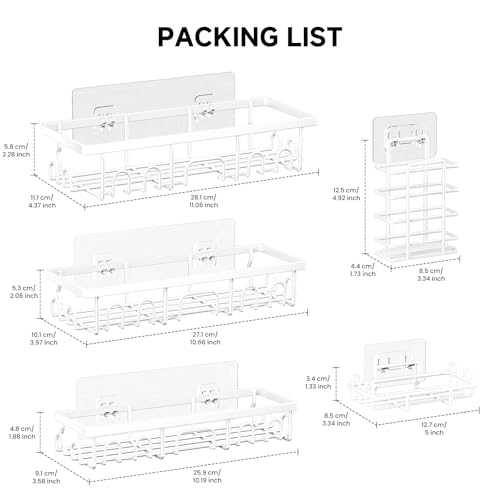 Image of Shower Caddy, 5 Pack Shower Shelves for Inside Bathroom, Rustproof Adhesive Bathroom Organizer with Soap Holder, No Drilling Washroom Organizers and Storage for Bathtub Room /Kitchen /Home, White
