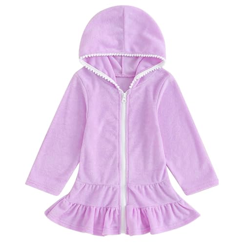 Toddler Girls Cover Ups for Swimwear Kids Hooded Towel Beach 𝐑obe Terry Cloth Swim Coverups Solid Ruffle Bathing Suit
