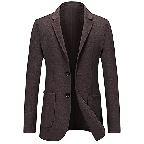 Men's Casual Wool Blend Sport Coat Vintage Slim Fit 2 Button Suit Jackets Lightweight Solid Blazer Overcoats (Brown,Large)