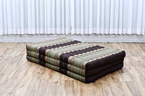 Image of Leewadee Trifold Mattress XL - Comfortable Thai Massage Pad, Foldable Relaxation Floor Mattress Filled with Eco-Friendly Kapok, Perfect to Use as a Sleeping Mat 79 x 39 inches, Brown