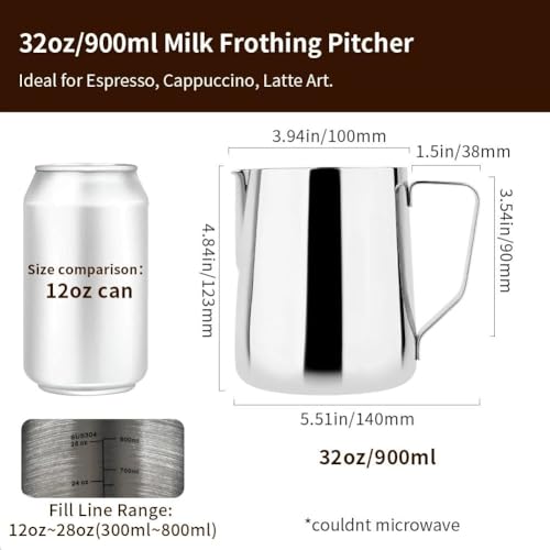 Image of watchget 32oz Milk Frothing Pitcher Stainless Steel Espresso Steaming Jug