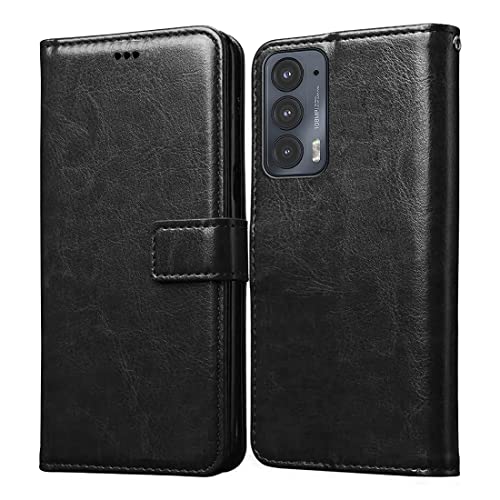 Image of Flip Cover Back Case for Motorola Edge 20 | Premium Leather Finish | Inbuilt Pockets & Stand | Flip Cover Back Case for Motorola Edge 20 (Black)
