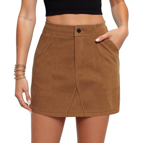Srvak Damen Cordrock Knielang Winterrock A Linie Kurz Hohe Taille Retro Figurbetont Mit Taschen (DE/NL/SE/PL, Alphanumerisch, S, Regular, Regular,...