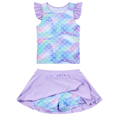 Girls Swimsuit 2 Piece Ruffle Bathing Suit UPF 50+ Tankini Swimsuit Skirt with Lining Size 3-10