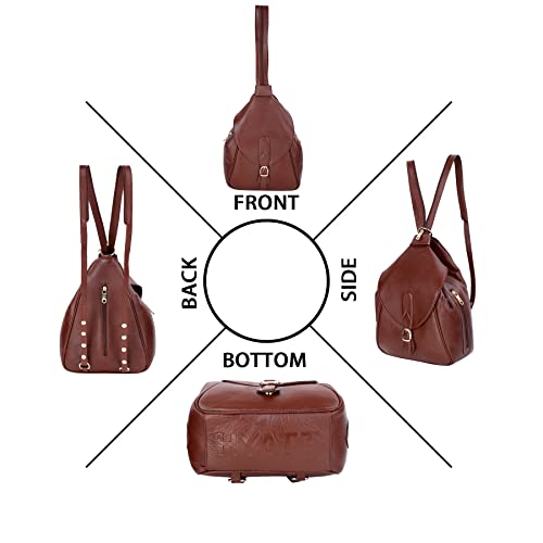 Image of RICHSIGN LEATHER ACCESSORIES 2 In1 Full Grain Natural Leather Backpack & Shoulder Handbags For Women Office (Dimension-L-9 X H-12 X W- 5 Inch) Weight- 0.6 KG / 600 GR.