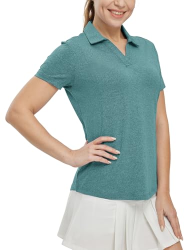 Image of BGOWATU Women's Short Sleeve Golf Tennis Polo Shirts V Neck Collared Workout Tops UV Protection Dry Fit