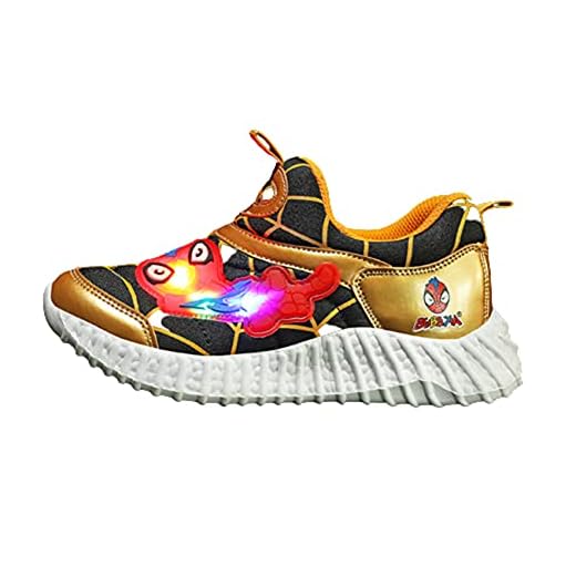 Pojkar Spindelmannen Utbildare Barn LED Tänds Skor Höst Blinkar Sneakers Lysande Sneaker Studerande Lättviktig Sporter Skodon Löpning,Gold-25/inner length 16.0cm