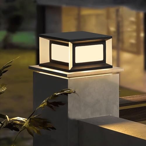 HZWJIA Solar Pillar Lamp 3000K Luxury Landscape Lighting Garden Pillar Lamp IP65 Waterproof Pillar Head Lamp Black Outdoor Waterproof Solar Pillar Lamp for Villa Landscape Pillar Lamp Diameter 11.8in