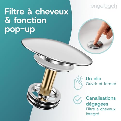 Engelbach® Bonde de lavabo sans trop-plein - Bouchon clic-clac, 3 joints inclus - Installation rapide, guide vidéo inclus - Modèle universel – vue 3
