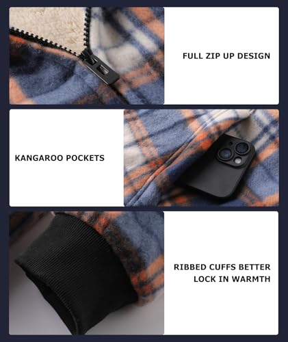 Image of ZITY Heavy Thick Hoodies for Men Plaid Flannel Warm Sherpa Fleece Lined Winter Full Zip Up Coat