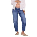 Motherhood Maternity Women's Under the Belly Elastic Waist Relaxed Barrel Leg Denim Pregnancy Jeans, Medium Wash, Medium