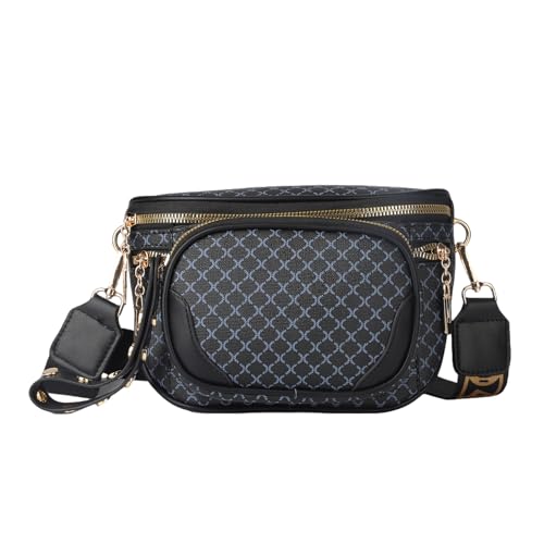 Crossbody Bags for Women Fashion Sling Purse Shoulder Bag Leather Sports Bag Causal Chest Bum Bag Cross Line Pattern Black Backpack with Adjustable Strap Unique Mothers Day Gifts for Mom
