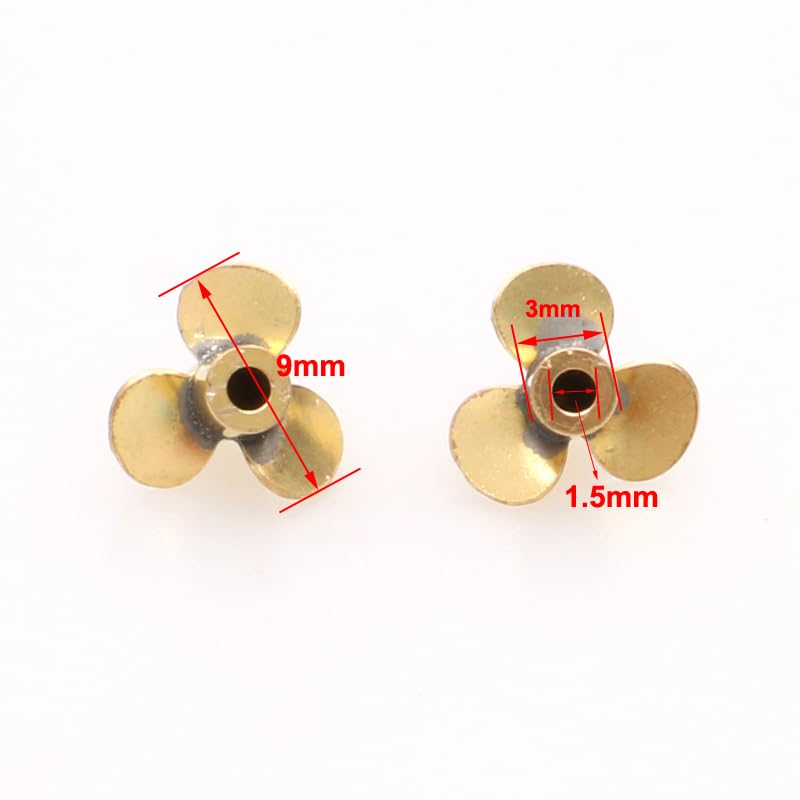 Hélice de latón de 9mm de diámetro, Apertura de 1,5mm, Paleta de Eje, Accesorios en Miniatura inversos positivos, Piezas de Repuesto for Modelo de Barco RC DIY (Color : 1pair)