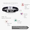 PJ JEWELLERY Black Stainless Steel Braided Leather Medical Alert Bracelet Customise Diabetic ID Bracelet for Men's,SOS Emergency Life Awareness Bracelet,Adjustable #3