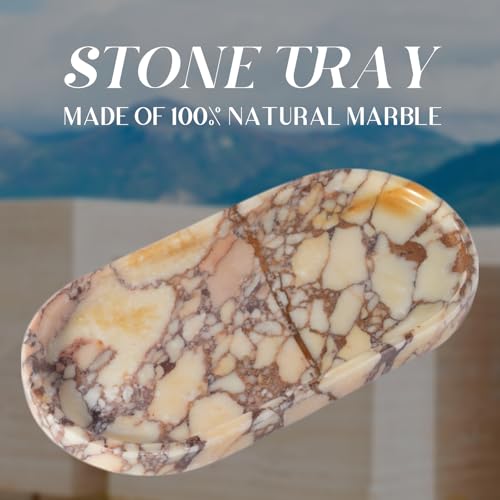 Image of Koville Natural Marble Tray for Decor, Marble Vanity Tray for Perfume, Cosmetics, Jewelry, Stone Decorative Trays for Dresser Organizer, Storage Trays for Home Bathroom Countertop(Calacatta Viola)