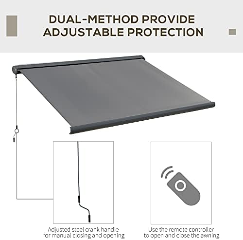Outsunny 3.5x3m Electric Motorised Awning Door Window w/ Full Cassette Case Remote Patio Canopy Retractable Sun Shade Dark Grey