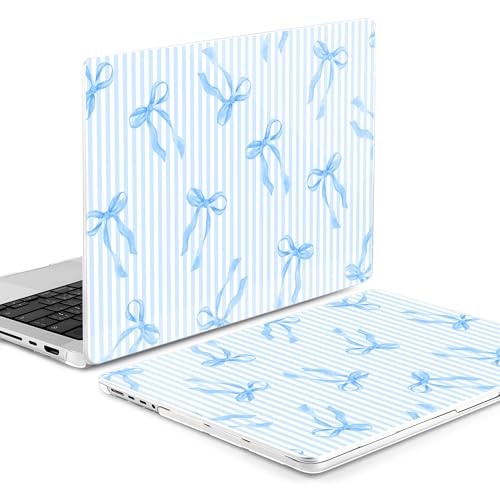 Image of MEEgoodo Case for MacBook Pro 14 inch (M5 /M4 /M3 /M2 /M1) Pro /Max 2026 2025 2024 2023 2021, Case Fit Model A3427 /A3426 /A3434 /A3112 /A3401 /A3185 /A2918 /A2992 /A2779 /A2442,Blue Stripes&Bows