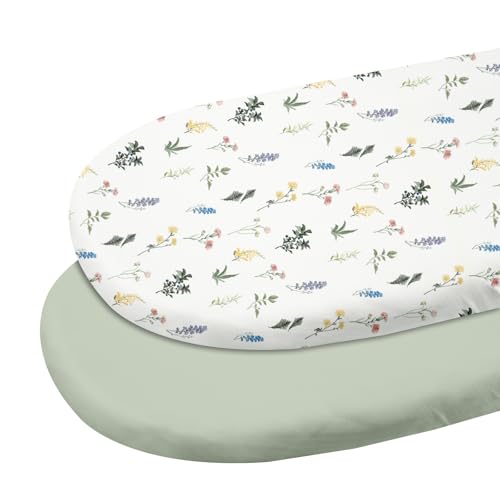 Image of Gllquen Baby Bassinet Sheets 2 Pack, 100% Organic Cotton Bassinet Fitted Sheets for Girls Boys, Soft & Breathable Unisex Bassinet Mattress Sheets for Standard Bassinet 32"X16"(Green)