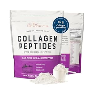 Live Conscious Collagen Peptides Powder – Naturally-Sourced Hydrolyzed Collagen Powder – Hair, Skin, Nail, and Joint Support – Type I & III Grass-Fed Collagen Supplements for Women and Men – 16oz