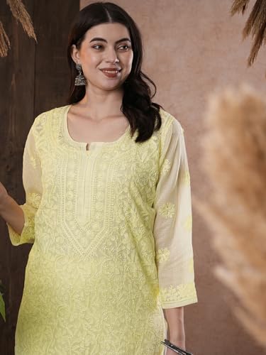 Image of Ada Hand Embroidered Lucknowi Chikankari Kota Kurta for Women A411211
