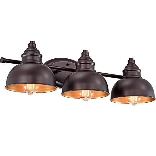 Image of 3 Light Bathroom Vanity Light, 7 Inch Oil Rubbed Bronze Wall Sconce Indoor, Modern Metal Wall Lights for Bathroom Bath Bedroom