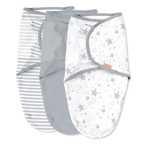 SwaddleMe by Ingenuity Original Swaddle, 100% Cotton, Improves Sleep & Calms Startle Reflex, 0-3 Months, 3-Pack - Twinkle Twinkle