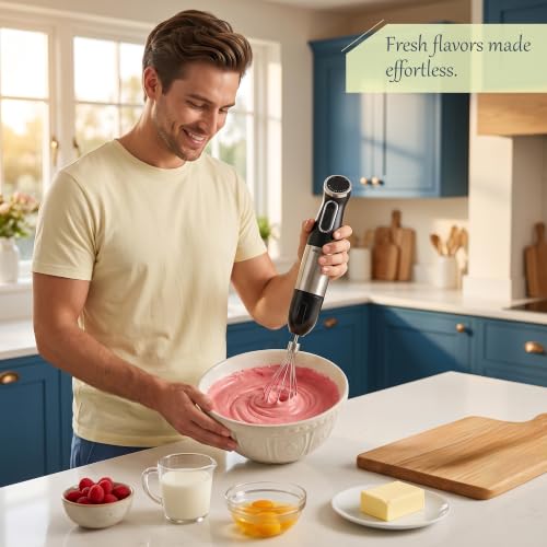 Image of iBELL AEROMIX500PRO 6-in-1 Hand Blender, 1200W, Adjustable Speed Control, Turbo Function, Stainless Steel Immersion Blender with Chopper, Whisk, Dough Hooks, Milk Frother & 700ml Beaker (Black)