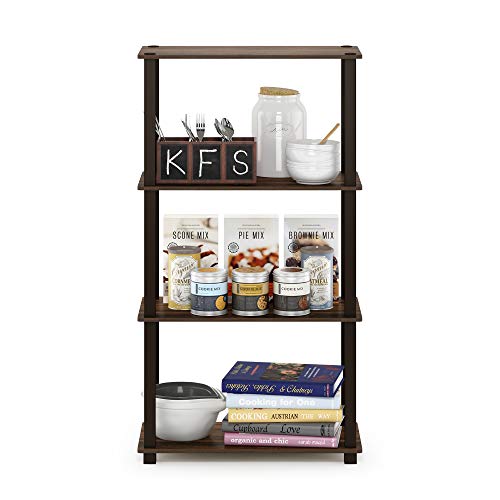 Image of Furinno TURN-S-TUBE Storage Shelves, 4-Tier Book Shelf, Corner Shelf, Toolless Open Shelves, for Organization and Storage, Living Room, Garage, Home Office, Walnut