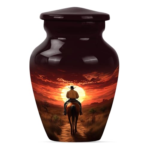 Image of Cowboy Urn for Ashes for Women - Mini Urns for Human Ahses - Keepsake Cremation Holders for Women - Memorial Urns for Human Adult Man(Size:- 3 inch 1Pc)