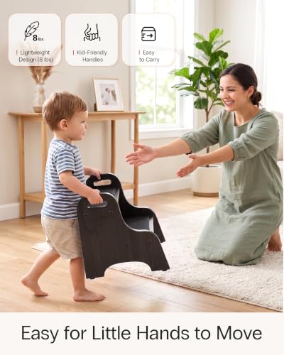Image of StrongTek Wood 2 Step Stool with Non-Slip Stepping Surface, Portable Handles, Skid Resistant Foot Pads, 350 lb Capacity, Multipurpose Heavy-Duty Support for Home Use (Espresso) | Non-Slip Surface, Portable Handles, Skid Resistant Foot Pads, 350 lb Capacity