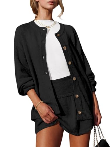 Image of Tankaneo 2 Piece Sweater Sets for Women Long Sleeve Cardigan Outfits Mini Skirts Knit Matching Lounge Set