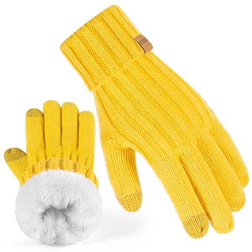 PIOZAED Women's Winter Warm Ribbed Knit Gloves - Thermal Warmth, Super Soft Acrylic in Cold Weather