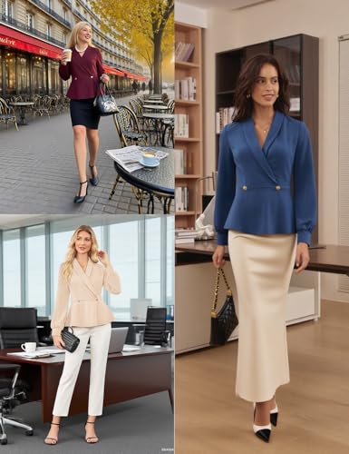 GRACE KARIN Women Dressy Long Sleeve Blouses,Wrap Peplum Work Shirts,2025 V Neck Business Tops Elegant Fall Outfits3