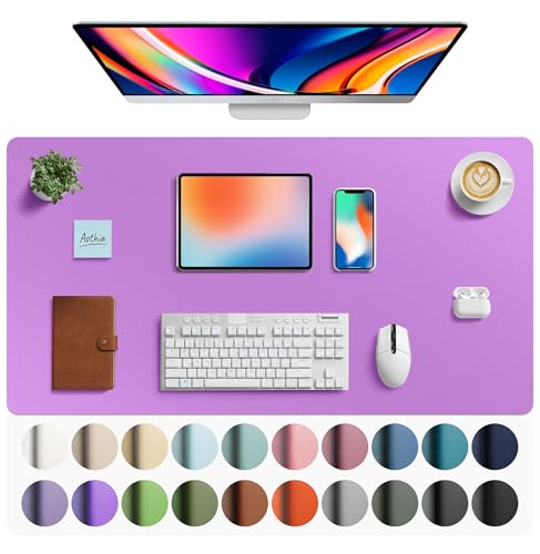 Image of Aothia Faux Leather Desk Mat - Large Mouse Pad, Non-Slip PU Leather Blotter, Waterproof Writing Surface for Office and Home (Iris Violet, 40 inch x 24 inch)