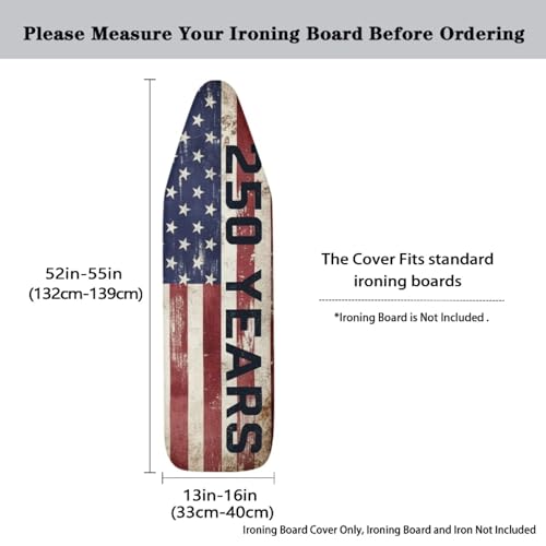 Image of Ironing Board Cover Scorch Resistant American 250 Years Print Stretch Elastic Fit Hook and Loop Fasteners Cover ONLY