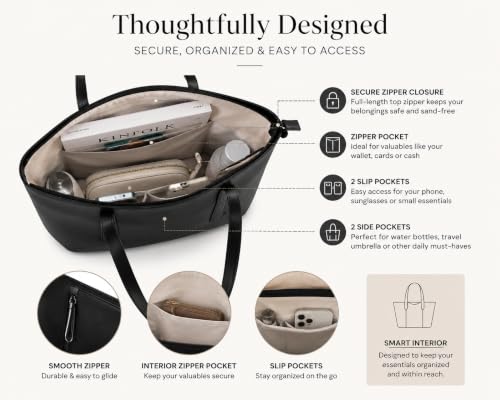 Bolso Tote para mujer con cierre - piel sintética negra liviana miniatura 5