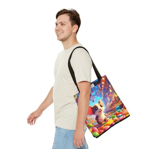 Premium Tote Bag with Reinforced Stitching – Vivid Mouse Exploring an Edible Candy Factory3
